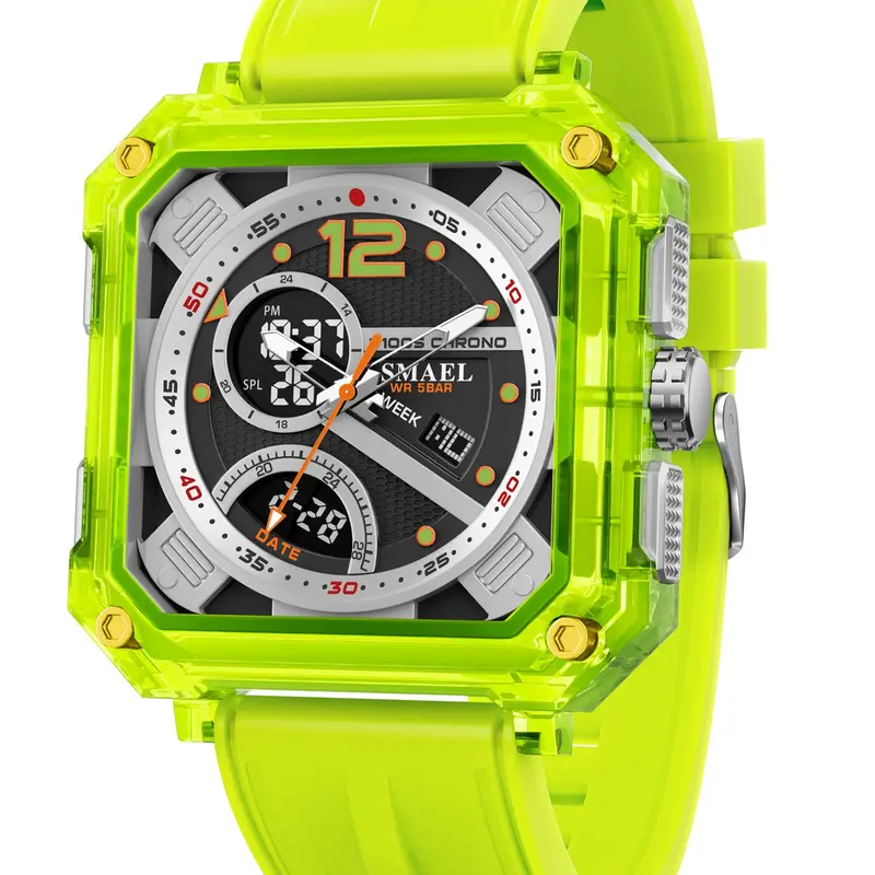 Smael Men's Military Style Watch, 50m Waterproof, Chronograph, Alarm, LED Backlight, Multifunctional Electronic Sports Watch, Digital Watches, Quartz Waterproof Watch, Waterproof Quartz Wristwatch