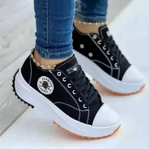 2025  Women Pattern Canvas Sneakers Women Casual Shoes Women Sneakers Shoes Flat Lace-Up Zapatillas Mujer Chaussure Femme