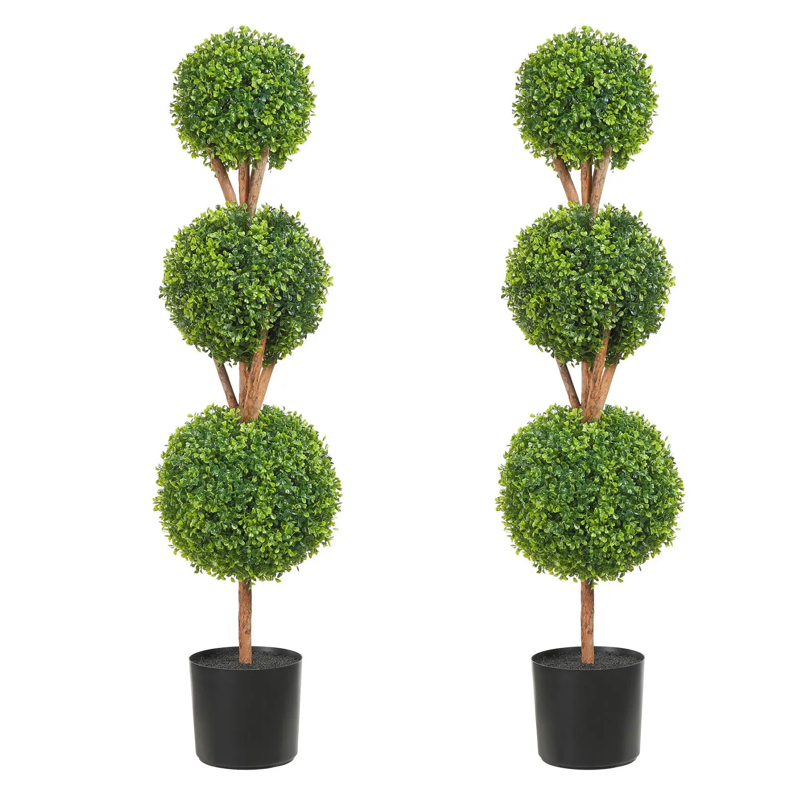 VEVOR 2-Piece 48in Traditional Artificial Boxwood Topiary Trees Set - 3 Topiary Balls, Replaceable Leaves, Port, Planters Included, Large Fake Plants Home Goods with LED Night Glow for Balcony/Garden Decoration