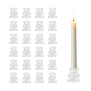 Taper Candle Holders Bulk, 24Pcs Clear Glass Candlestick Holders Candle Sticks Holder Decor, Glass Candles Holder for Wedding Party Dining Table Centerpiece Holiday Decoration
