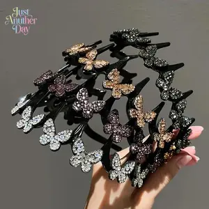 Elegant Wavy Headband for Women, Non-Slip Butterfly Crystal Hairband, Lightweight Durable Plastic Head Accessory for Everyday Wear, Weddings, Parties & Year-Round Styling SpringStatements