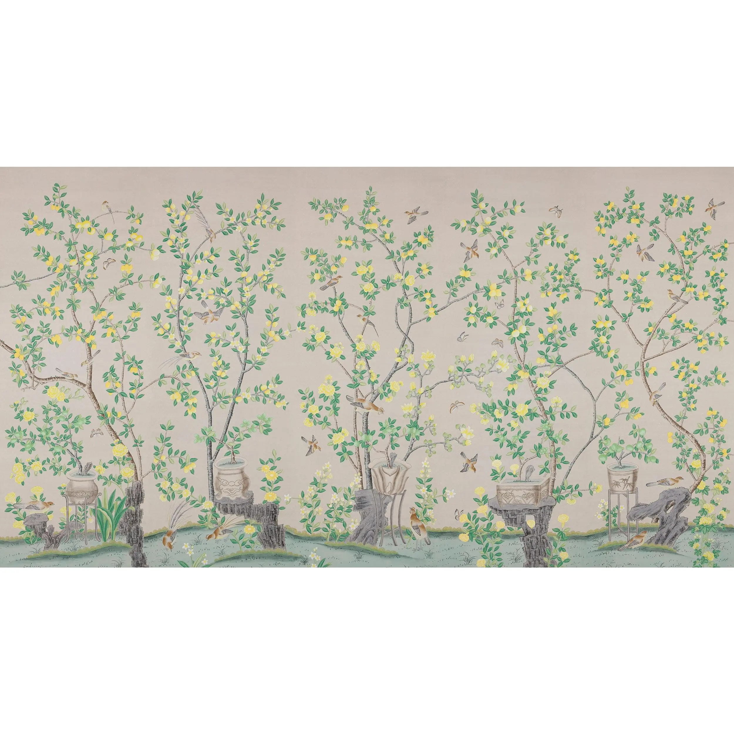Jardinières & Citrus Trees — Colourway SC-82 on silver metallic Xuan paper