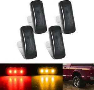 Nilight Wheel Fender Side Marker Lights 4 PCS 3 LED Red Amber Front Rear Clearance Waterproof Plug And Play Smoked Lens Light Compatible With 2010-2018 Dodge Ram 2500 3500 Super Duty