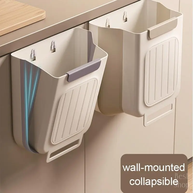 Solid Foldable Hanging Trash Can for Cabinet Doors - Collapsible and Concealed Space Saver Design, Single Unit, Trash Bin Kitchen, Concealed Trash Can
