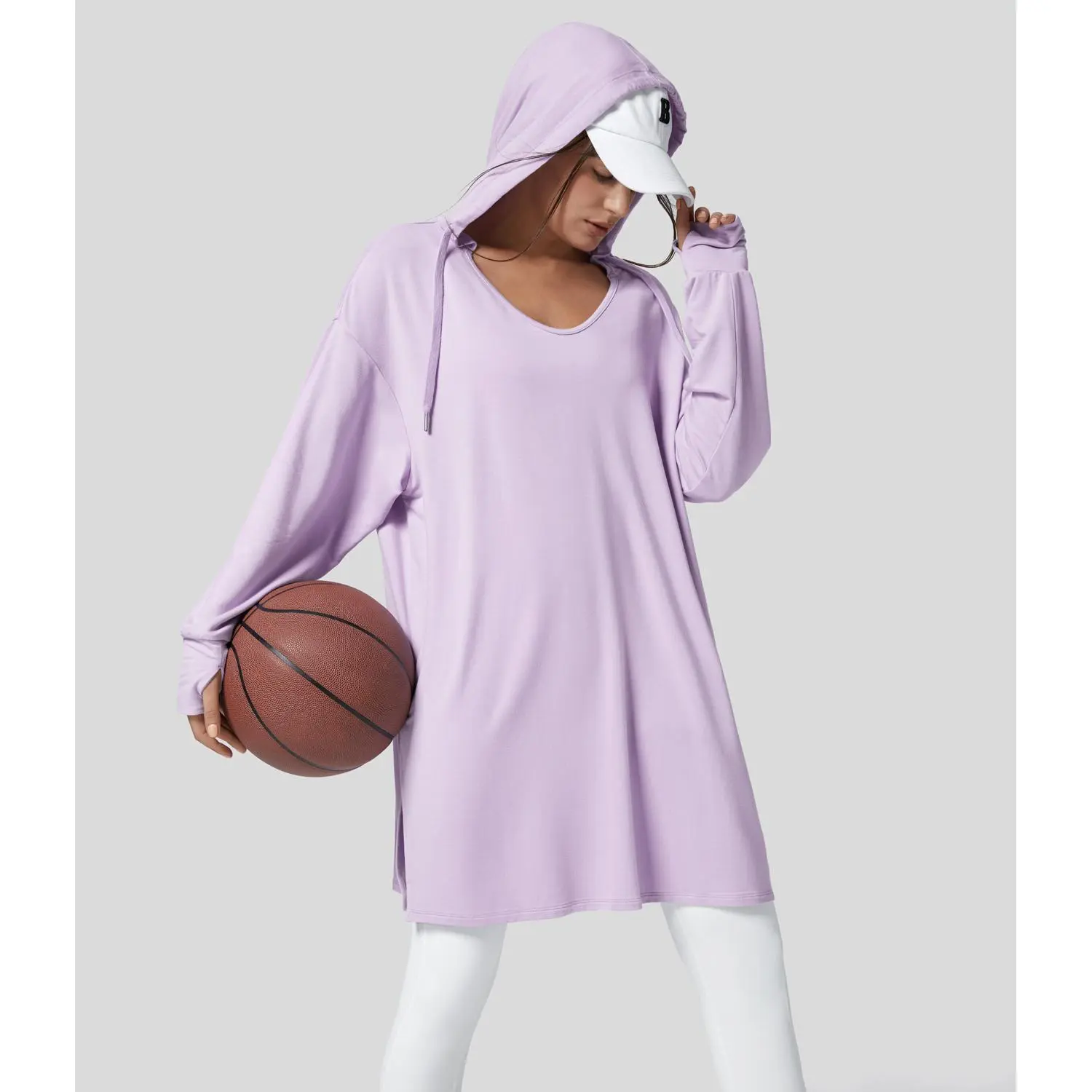 Halara Hooded V Neck Drawstring Thumb Hole Split Longline Casual Sweatshirt Halara Hooded V Neck Drawstring Thumb Hole Split Longline Casual Sweatshirt