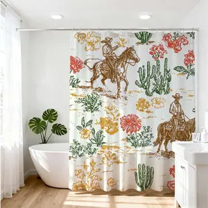 1 PC Rustic Western Charm Bath Curtain Shower Curtain Cowboy Cactus Floral Patterns Bathroom Design Inspiration Refreshing Home Decor Update Scenic Serenity