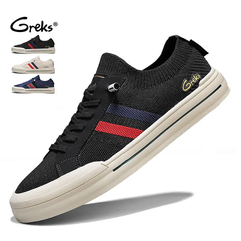 GREKS Men's Quick-Lace Slip-On Shoes Breathable Striped Accent Casual Daily Walking Footwear