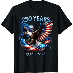 Patriotic Eagle and Flag 250 Years 1776-2026 T-Shirt black short sleeve