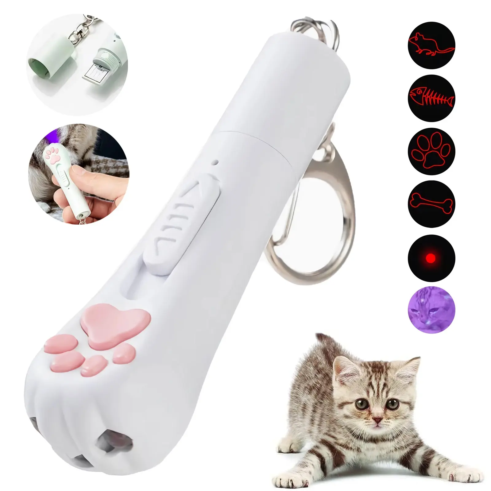 Pet Multi-Functional Laser Kitty Cat Toy, Dot Chasing Light, Laser Pointer, USB Rechargeable, 5 Adjustable Modes, Indoor Dog Cat Interactive Toy