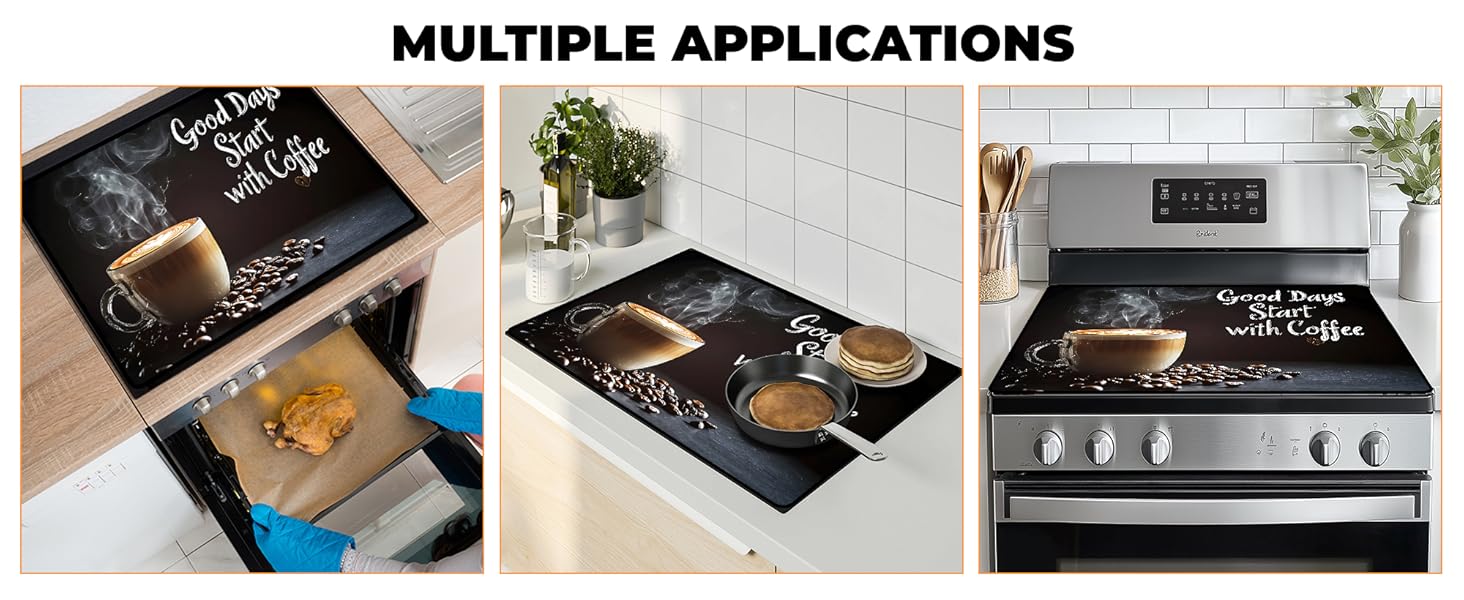 JOYFINITY Heat-Resistant Glass Stove Top Cover with Anti-Slip Rubber Coating – Electric Stove Protector, Scratch-Resistant, Expands Counter Space, Stylish Kitchen Decor (Cafe)