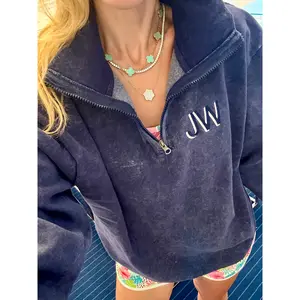 Acid Navy Embroidered Quarter Zip Pullover