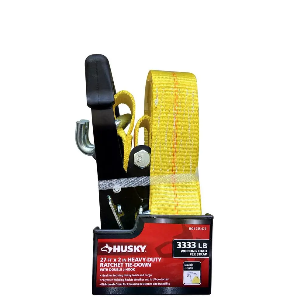 Heavy-Duty Ratchet Tie-Down Strap with J-Hook, Ratchet Buckle, 27 ft x 2 in Size for Secure Load (Luggage Accessory)