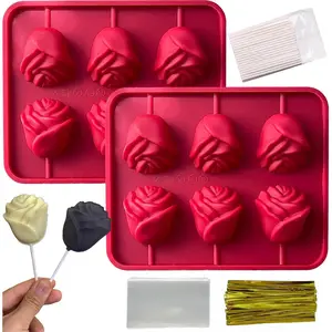Rose Flower  Molds, 2 Pack Rose   Candy Molds with 100 Sticks   Cake Pops Mold Sucker Mold for Jelly Soap Hard Candy Mothers Day Cake Cupcake Decorations