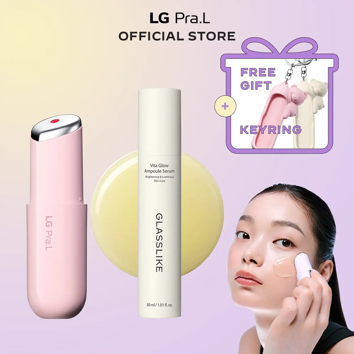 [FREE GIFT] LG Pra.L Personalized Glow Starter Kit (Pink) ｜ Choose Your Serum for Personalized Anti-Aging Care, 1-Minute Skin Booster for Glass & Glow Skin, Korean Anti-Aging Skincare Device, Fast Absorption, Makeup Prep, Face & Neck Massage, LED Therapy