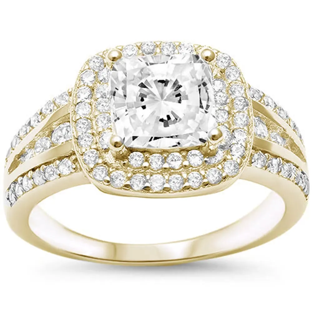 Starlette Abigail in Gold Ring | 2 Carat Princess Cut Center Stone | Plated in Gold | Simulated Diamond Engagement Ring