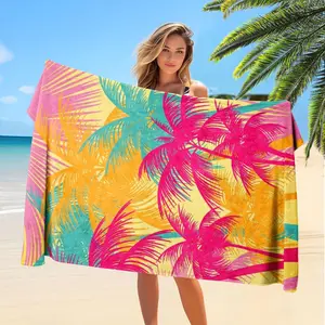 Tropical Leaf Print Design Beach Towel, Large Soft Water Absorbent Towel, Lightweight Quick Drying Towel for Pool, Yoga, Bathroom or Travel