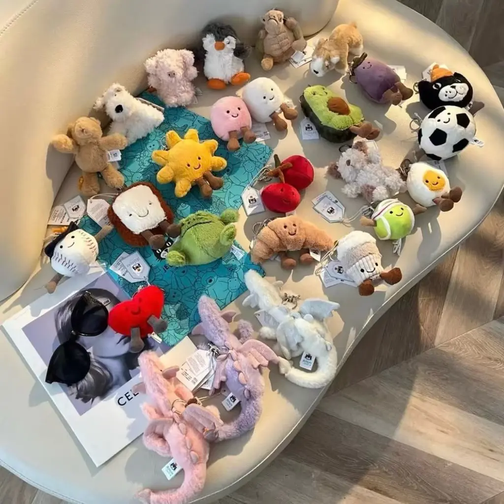 Jellycat Keychain Collection,  Cute Soft Stuffed Animal Bag Charm Key Ring Gift for Backpack & Purse