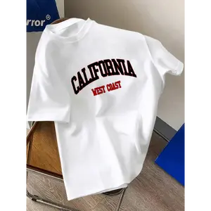 Men's Combed Cotton Boxy Cut Round Neck Short-Sleeve Tee - Graphic Streetwear Fabric, Tropical Menswear, Digital Print, Ruccas Decking Stamps, California West Coast Lettering, Soft Unisex Casual T-Shirts, Hoodie Alternative, COD Available