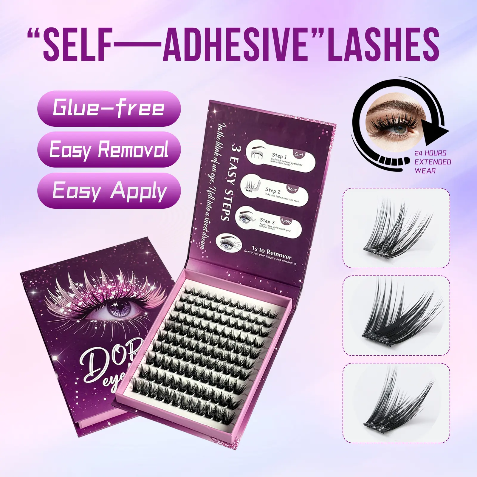 [2 BOXES BUNDLE] DORMI Pre-Glued Self-Adhesive Eyelash Clusters, Cosmetic Natural False Lashes (CC Curl, 8-14mm/10-18mm), Fluffy Wispy Waterproof Long-Lasting Quick-Apply Comfortable All-Day Wear for Daily & Party Makeup