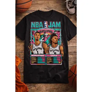 NBA Jam Spurs Retro Roster T-Shirt Wembanyama Castle Arcade Poster Tee