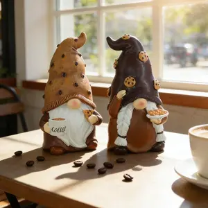 2Pcs Resin Coffee Gnome Dwarf Statues, Craft Ornaments for Home Desktop Decor, Cute Figurines for Valentine's Day & Festive Use