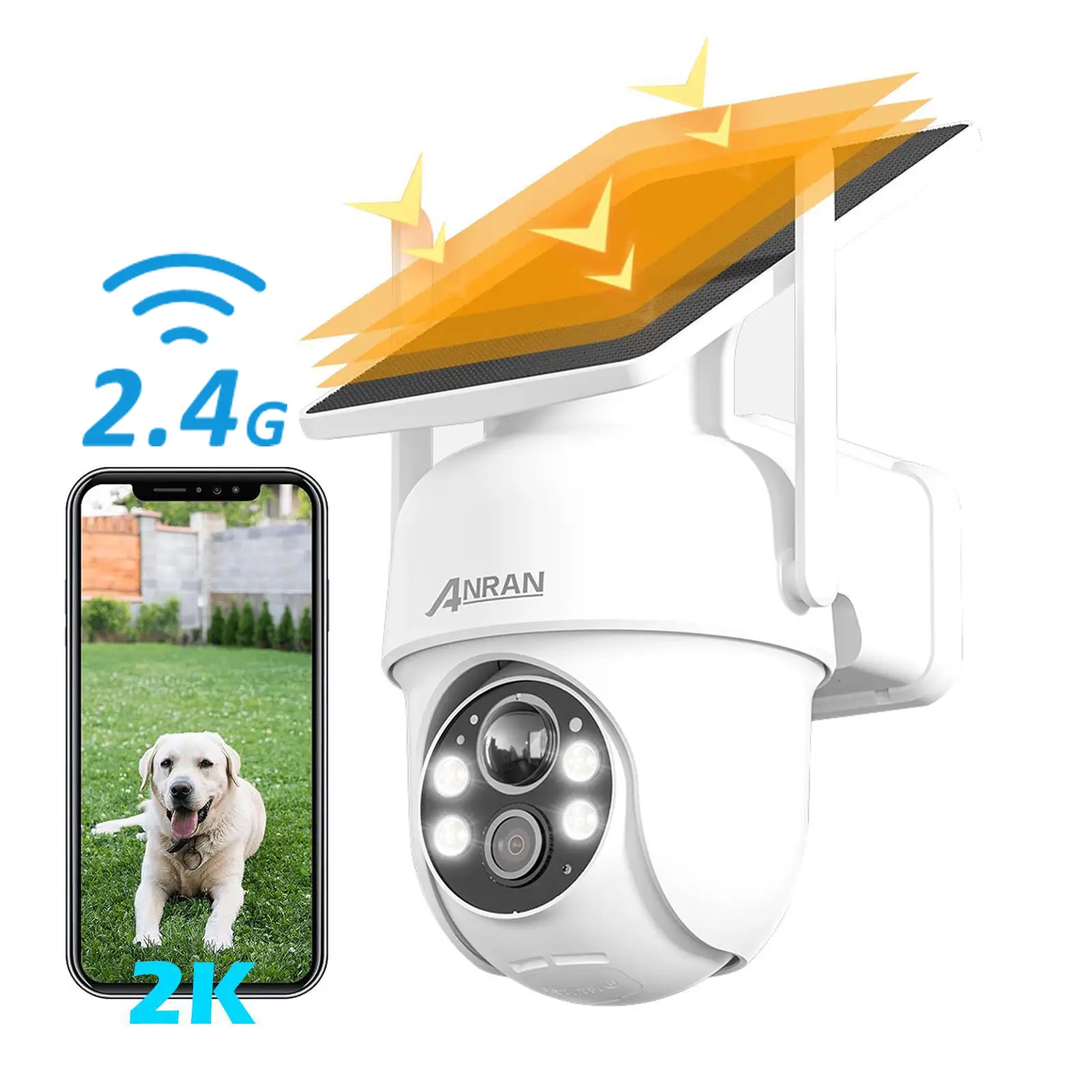 ANRAN Solar Security Camera Wireless Outdoor,2K 360° View WiFi Camera for Home Surveillance,Spotlight & Siren Alarm/Color Night Vision/2-Way Audio,4X Digital Zoom