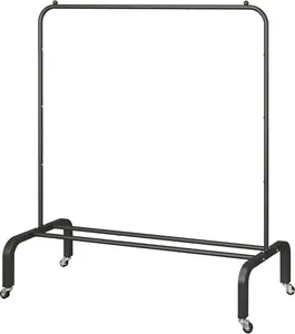 JIUYOTREE Metal Clothing Rack with Wheels, 43.3 Inches Rolling Clothes Garment Coat Rack with Bottom Shelf, Clothing Rack for Hanging Clothes, Coats, Skirts, Shirts, Sweaters, Black