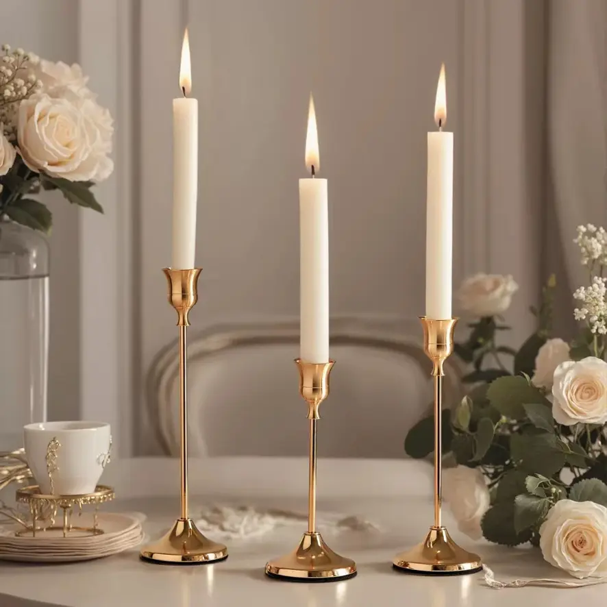 Gold Vintage Brass Candle holder,3PCS Set Candlestick Holders,Taper Candle Holder for Candlesticks, Metal Taper Candle Holders Glaceful Decor Set for Wedding Centerpieces, Christmas, Birthday Party, Holiday Dinning Table Decor
