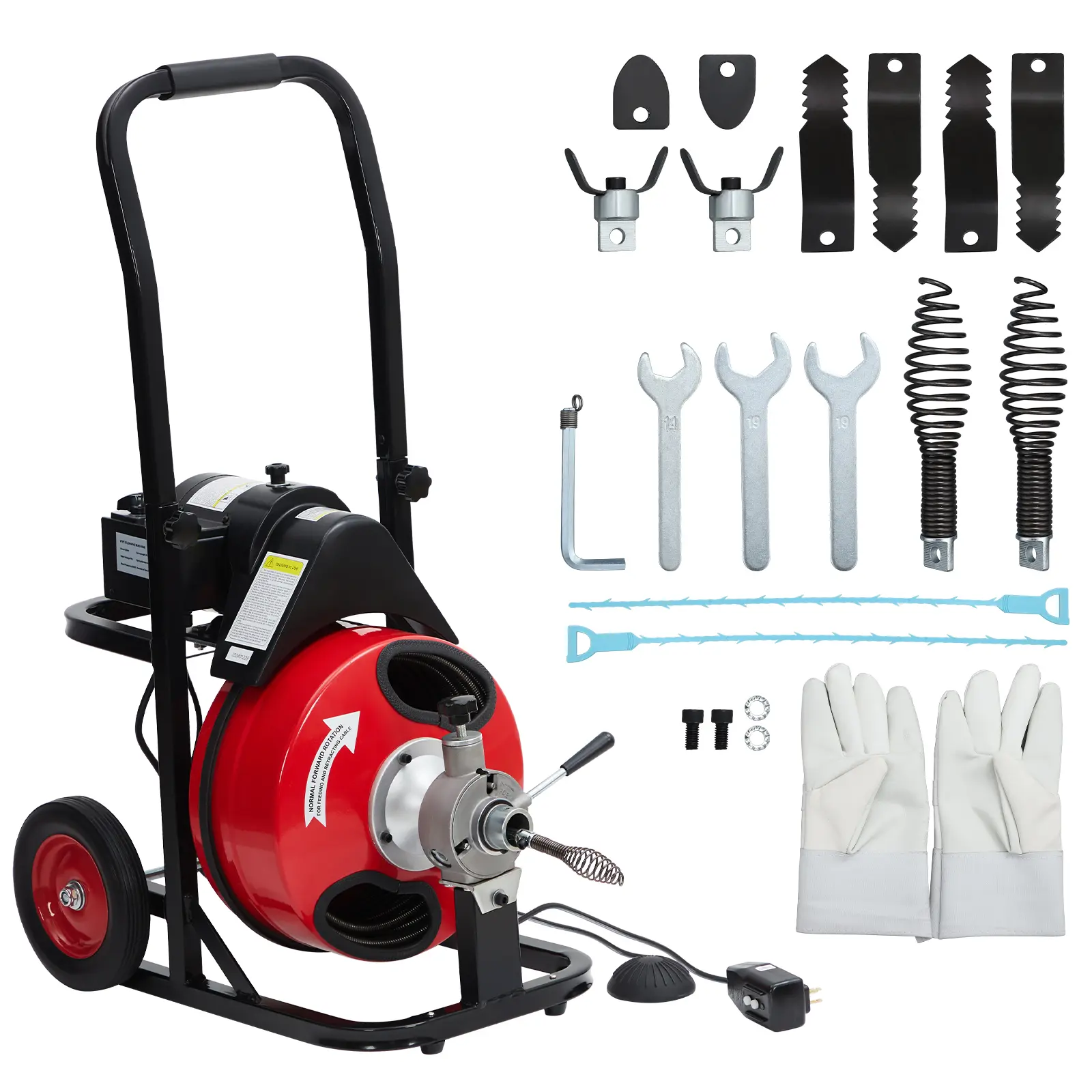 Garvee Upgraded Heavy Duty Hydraulic Electric Drain Cleaner – 100FT x 3/8" Sewer Snake Auger, Auto-Feed, 8 Cutter Heads, Air-Activated Foot Switch – Professional Plumbing Tool for 1-4 Inch Pipes – Ideal for Home & Commercial Use