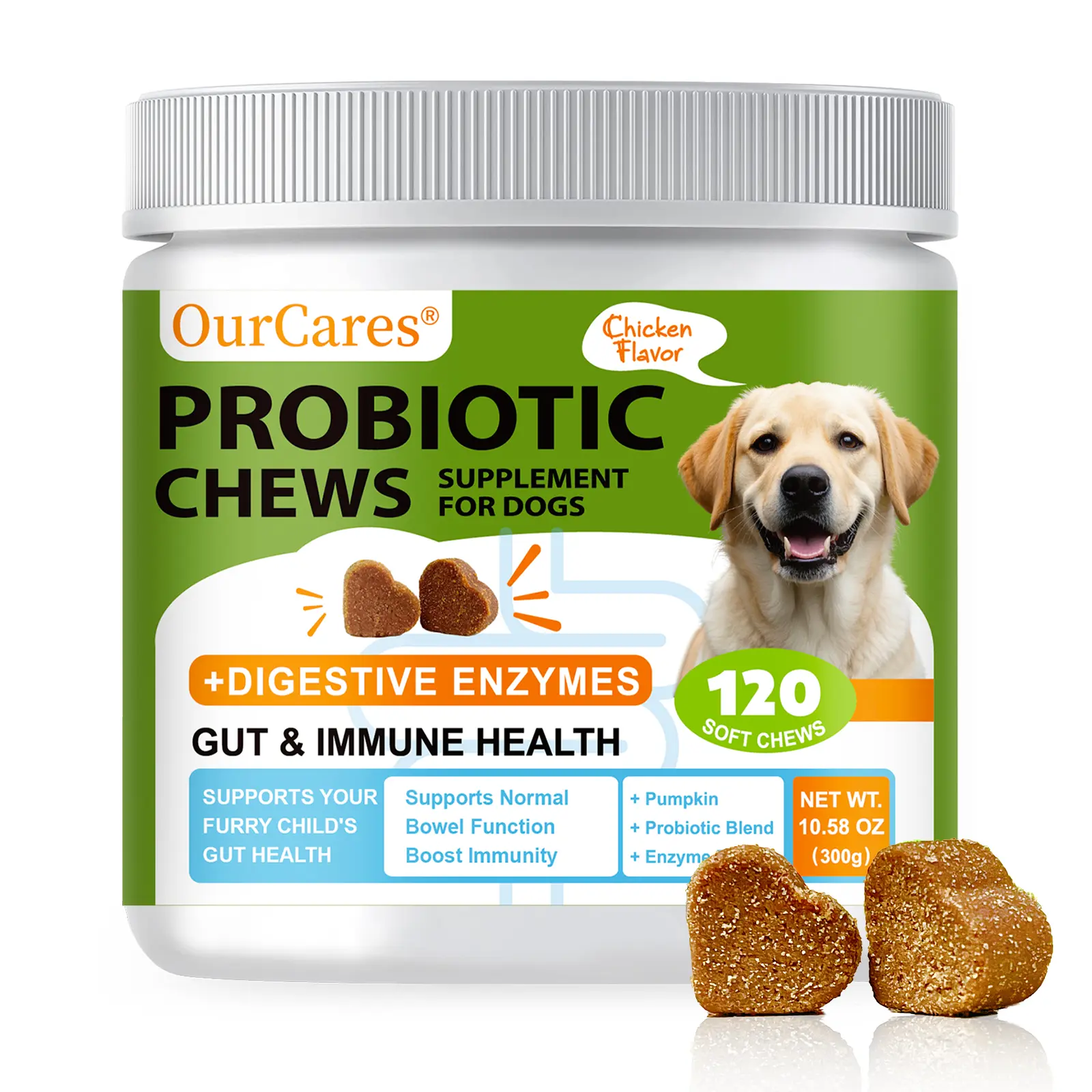 OurCares Dog Probiotic Chewable Tablets - Canine Nutritional Supplement, Digestive Aid for Intestinal Discomfort, Immune Boost for Daily Canine Wellness, Soft Pet Snack