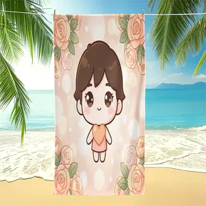 Kawaii Rose Character & Bear Beach Towel, Washable, Lightweight & Portable, Soft Skin-Friendly Fabric, Ideal for Beach Vacations, Perfect for Gifting or Personal Use