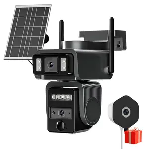 Solar WiFi Security Camera for Home - 1080P HD, PIR Motion Detection, Color Night Vision, Waterproof Dual Lenses, Spotlight, Wall Mount, Solar Cameras Outdoor, Free Window-Type & Indoor Mini Surveillance Cam, Micro SD Card Compatible