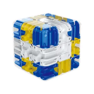 3D Rolling Ball Maze Cube, Large Labyrinth 3D Puzzle Maze Cube - Engaging Brain Teaser Toy, Clear Transparent with Blue and Yellow Accents, Educational Focus Game Gift for Adults and Teens