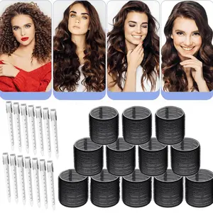 24pcs Set Big Self-Grip Hair Curlers Rollers with Stainless Steel Duckbill Clips, for Curly Hair Tool Kit