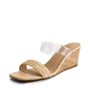 Two Strap Square Toe Wedge Sandals Two Strap Square Toe Wedge Sandals