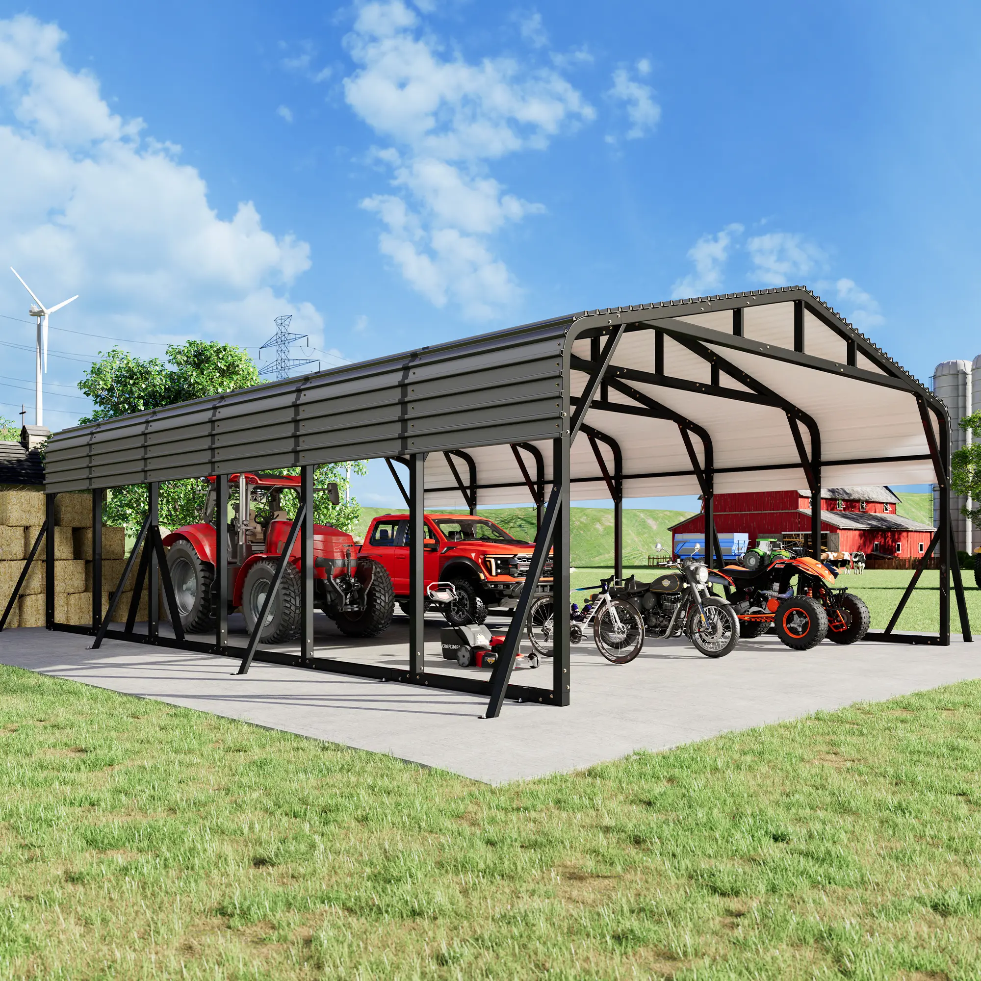 Amerlife Heavy-Duty Galvanized Reinforced Steel Carport (20x30 FT, 20x40 FT) - All-Weather Water-Resistant Outdoor Patio Metal Shelter with Enhanced Base, Sturdy Frame, 2-3 Person Setup, Fits Cars & Trucks, Boat & Gear Space