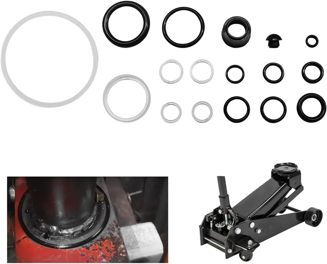 17PCS Floor Jack Seal Kit, 3 Ton Horizontal Hydraulic Jack O-Ring Seal with Oil Filler Plug, Complete Repair Set Rubber Sealing Rings Replacement Parts for Floor Jacks