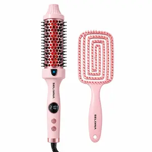 SELIYNA 1.5 Inch Ionic Heated Round Brush, 2-in-1 Thermal Brush for Curling, Straightening and Blowout Volume, LED Display, Dual Voltage, Includes Detangling Comb