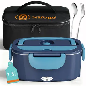 Home Office Square Electric Lunch Box 80W High Power 1.8L Stainless Steel Liner With Display Screen 12V24V110V Multi Voltage Leak Proof Car Heating Bento Box