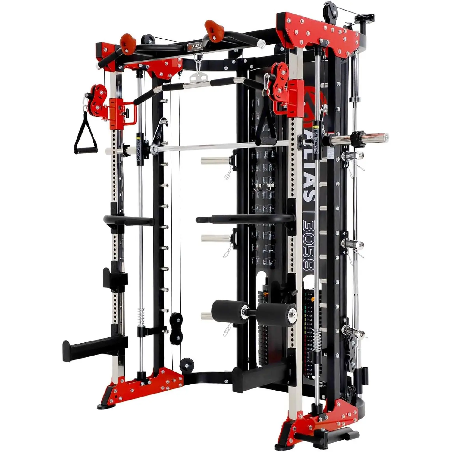 Altas Strength 3058G Smith Machine Home Gym with Dual Weight Stacks | Commercial-grade all-in-one Smith machine with dual weight stacks, safe solo training, and full-body workouts.