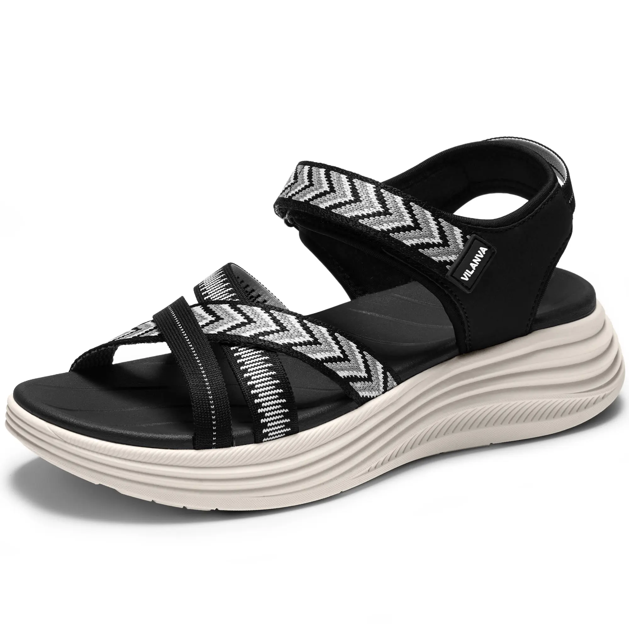 Vilanva Women's Trendy Woven Platform Sandals, Supportive Strappy Design for Outdoor Walking with Adjustable Velcro, Cushioned Midsole & Slip-Resistant Sole, Trendy Sandals, Supportive Sandals