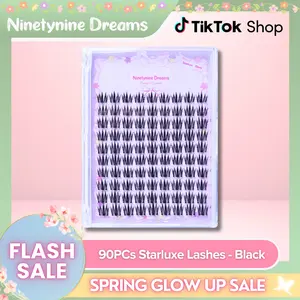Ninetynine Dreams 90PCs Starluxe Lashes -  Black | Spiky Anime Manhua Douyin Style Dramatic False Eyelashes, 9–13mm C+ Curl Waterproof Long-Lasting Reusable DIY Lash Clusters — Ultra-Thin Band, Beginner Friendly Bold Glam Look Individual Eyelashes