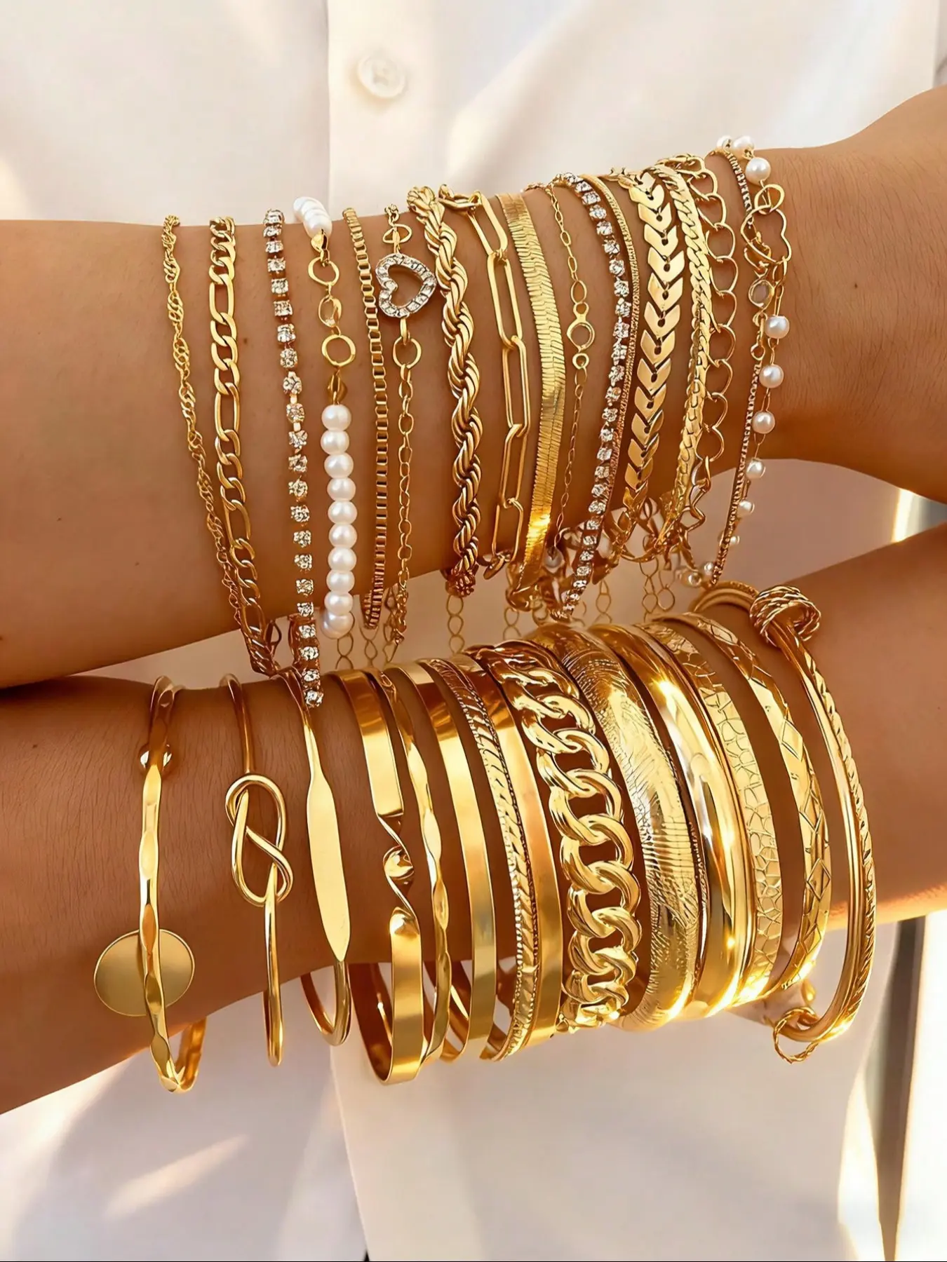 Women's Heart Hollow Out Chain Bracelet Set, Bracelet Bundle, Matching Heart Bracelets, Heart Cuff Bracelet, Cuff Bangle Set, Zinc Alloy Jewelry for Daily Wear & Party, Elegant Gift Choice