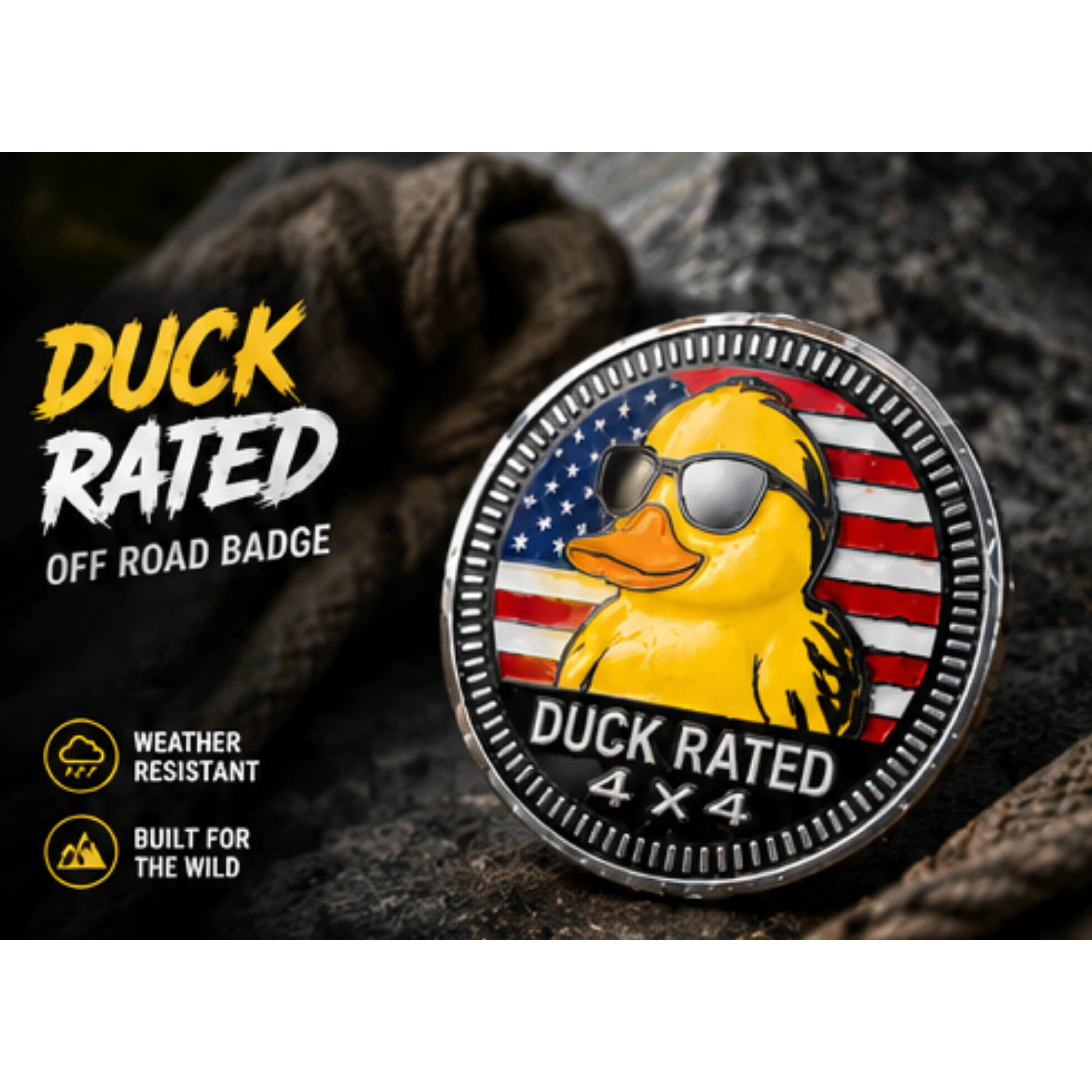 Duck Rated 4x4 Off Road Badge | Patriotic 4x4 Duck Emblem for Off Road Enthusiasts