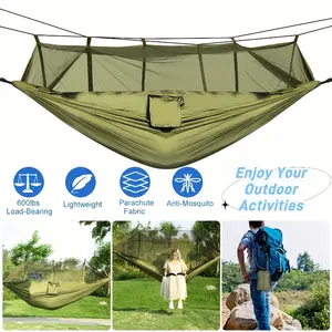 1pc Portable Double Camping Hammock Tent, Nylon, Hand Wash, with Mosquito Net, Suitable for Outdoor Backpacking, Backyard Hiking, Portable Travel Hammock