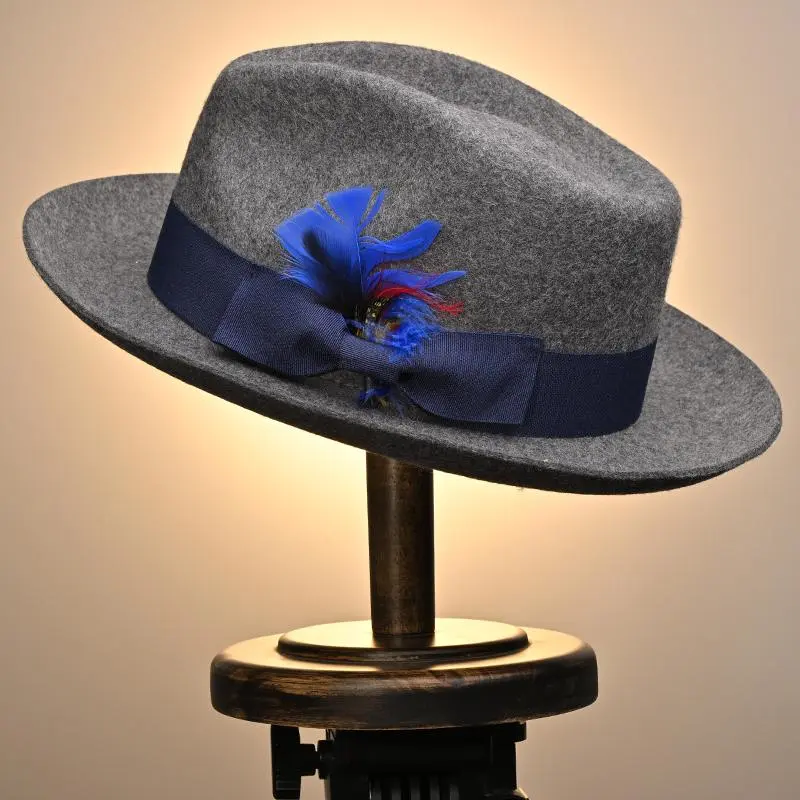 Vintage Pure Wool Felt Fedora Hat, Unisex Style for Wedding Party & Business, Adjustable Fit for 56-60cm Head Sizes, Unisex Wear