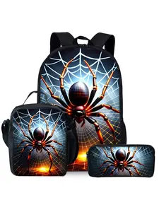 Yellow Spider Print 3-Piece Backpack Set, Lunch Bag, Pencil Case, Backpack
