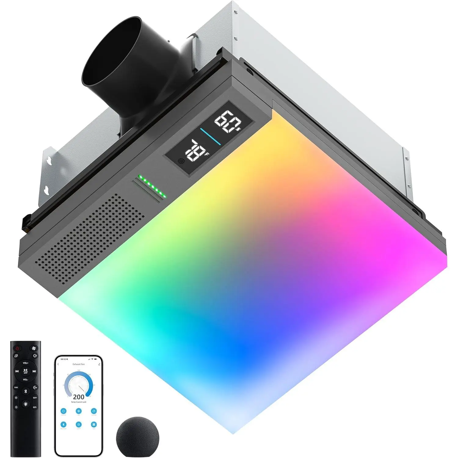 Smart Bathroom Vent Fan & Exhaust Equipment with Built-in Light, Audio Bluetooth Speaker, 230 CFM Power, Humidity Sensing, Alexa/App/Remote Control, Auto-On Odor Detection, 2.0 Sone, Easy-Remove Maintenance