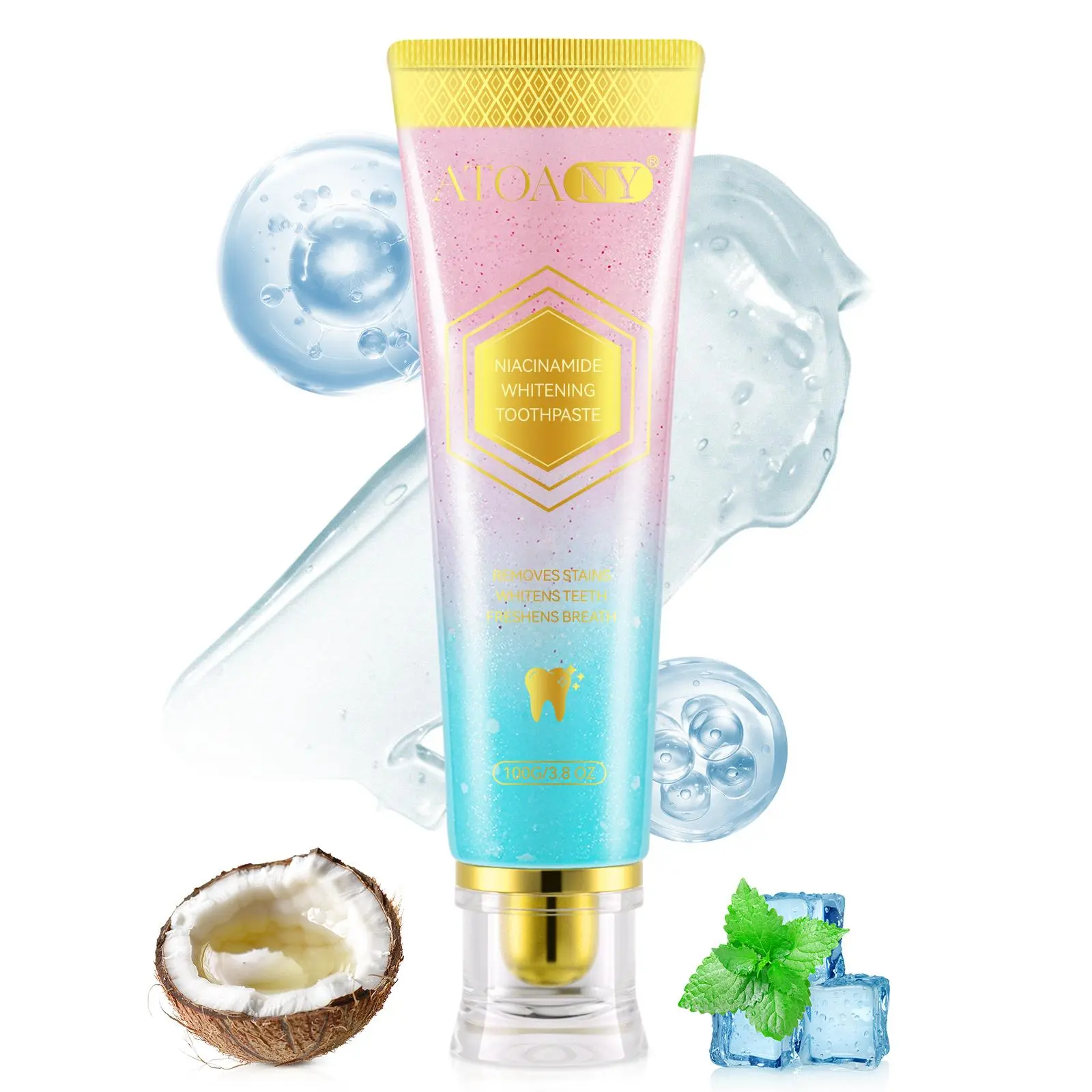 ATOANY Niacinamide Enzyme Toothpaste 100g, Healthy Toothpaste, Effective Plaque and Stain Removal, Cavity Protection, Gentle Mint Flavor, Ideal for Cleansing Sensitive Gums, Niacinamide Brightening Toothpaste