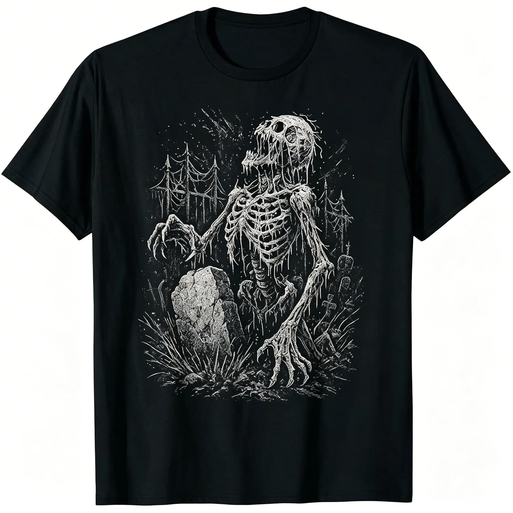 Men'S Zombie Skeleton Undead Horror Graphic T-Shirt - Soft Gothic Heavy Metal Inspired Tee with Graveyard Art, Short Sleeve Crew Neck Casual Shirt for Halloween, Themed Events & Casual Attire